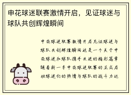 申花球迷联赛激情开启，见证球迷与球队共创辉煌瞬间